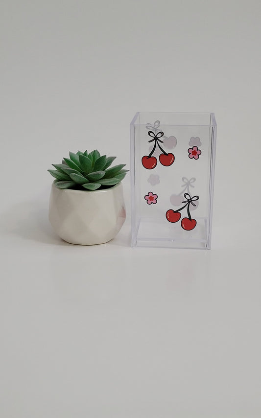 Cherries and Blossoms Pencil Holder