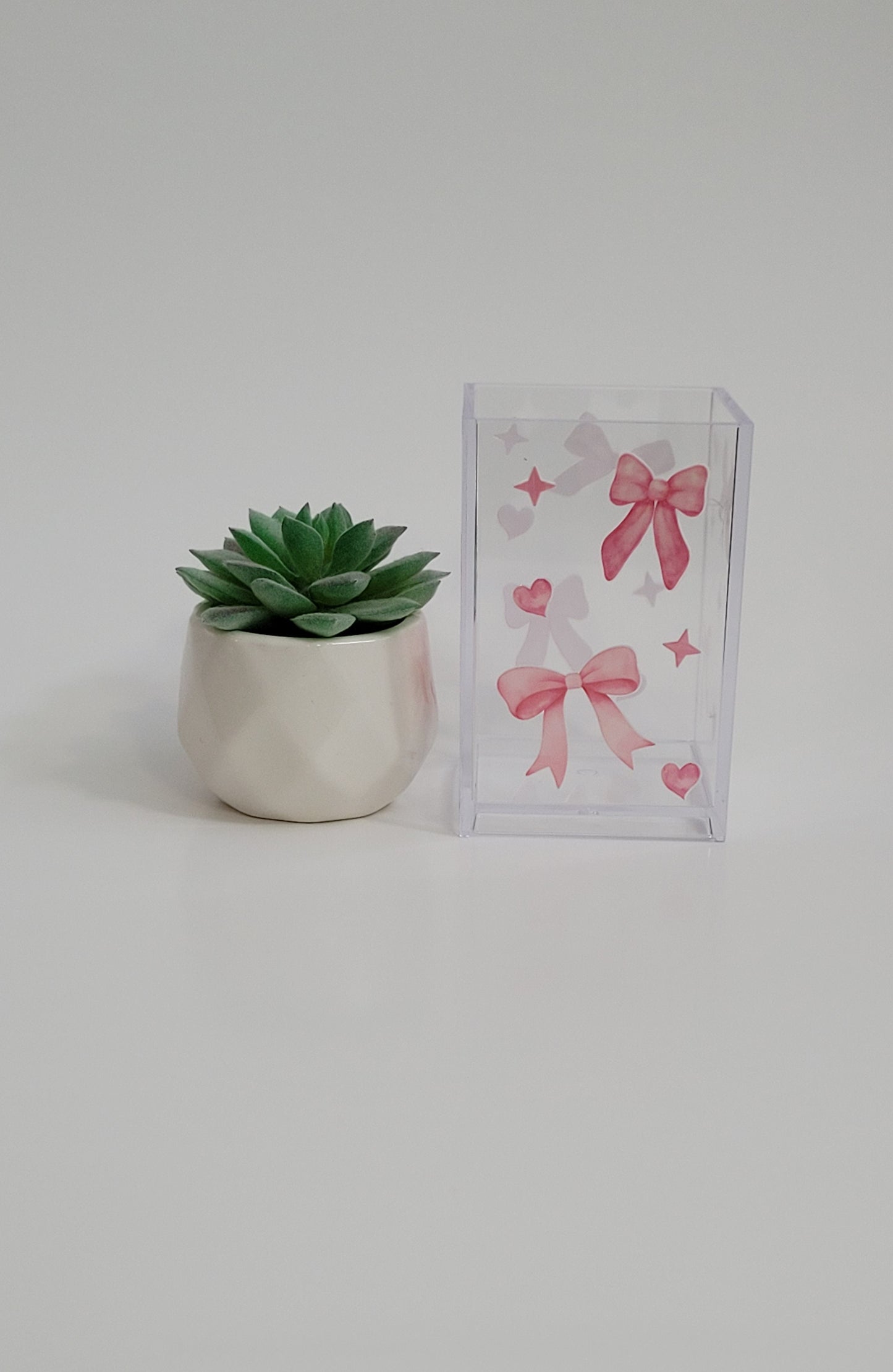 Pink Coquette Bows with Hearts Pencil Holder