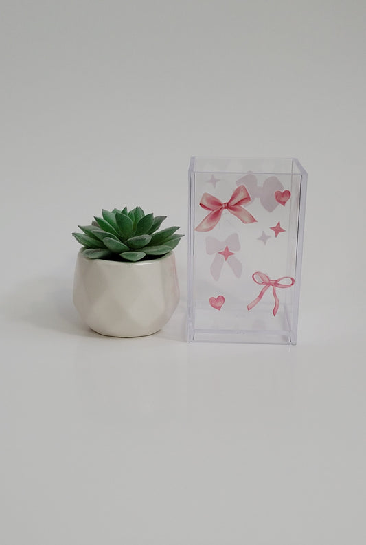 Pink Coquette Bows with Hearts Pencil Holder