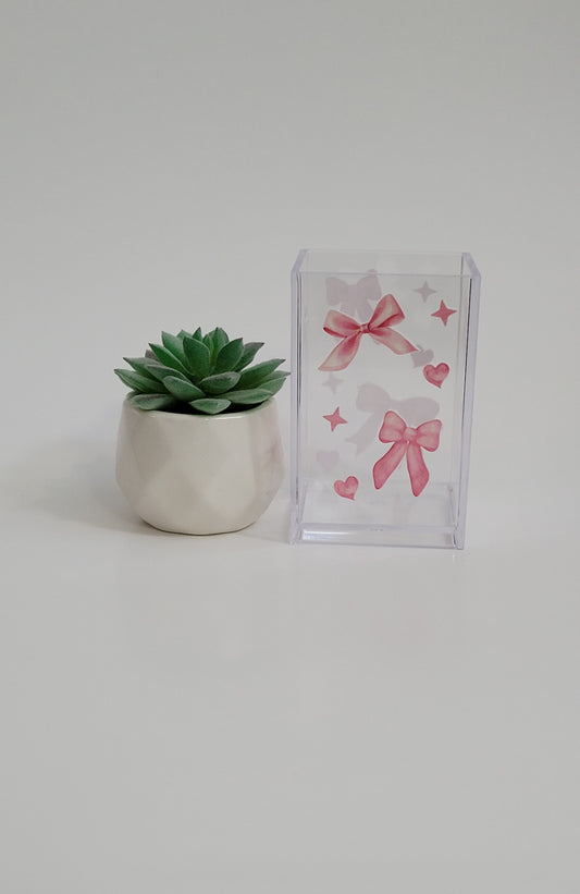 Pink Coquette Bows with Hearts Pencil Holder