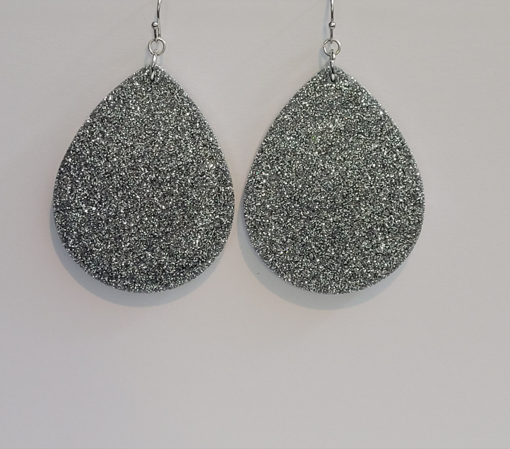Shimmer Silver Teardrop Glitter Earrings