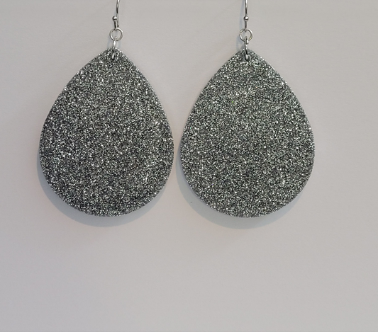Shimmer Silver Teardrop Glitter Earrings