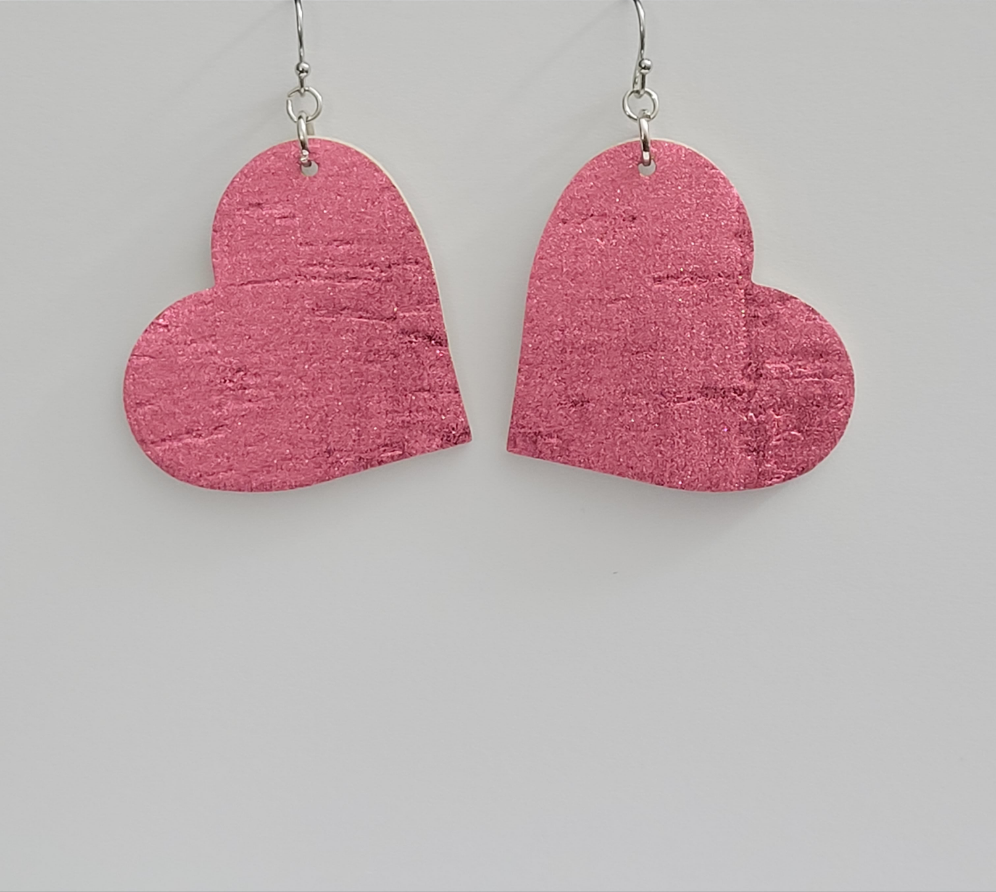 Pink Heart Cork Earrings