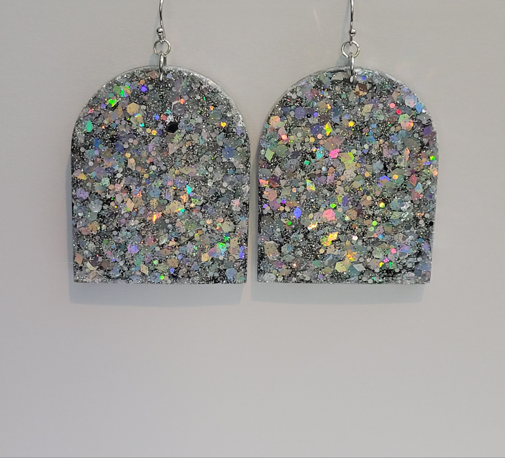Shimmer Silver Glitter Earrings