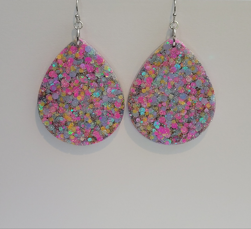Pink Passion Teardrop Glitter Earrings