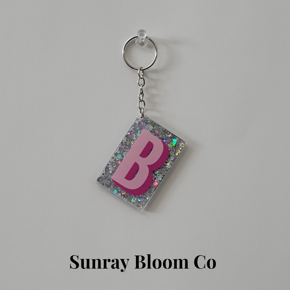 B Personalized Glitter Keychain