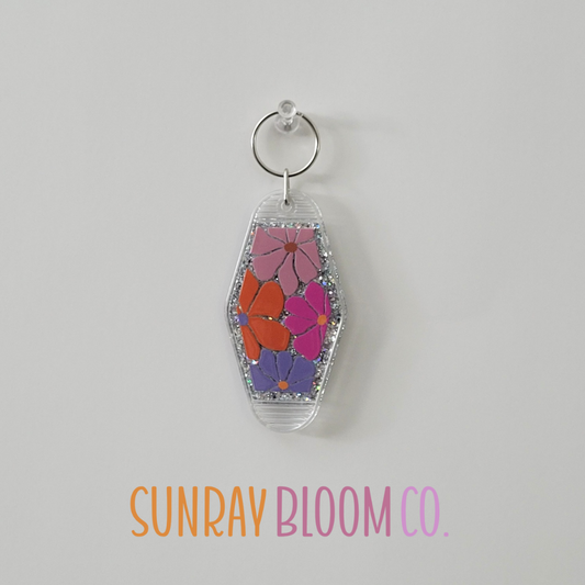 Groovy Floral Glitter Hotel Keychain