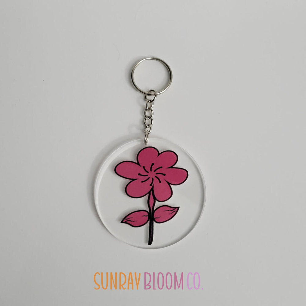 Passion Pink Flower Acrylic Keychain
