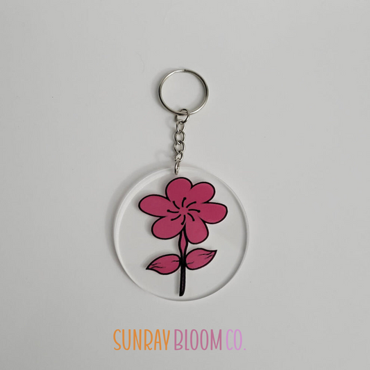 Passion Pink Flower Acrylic Keychain