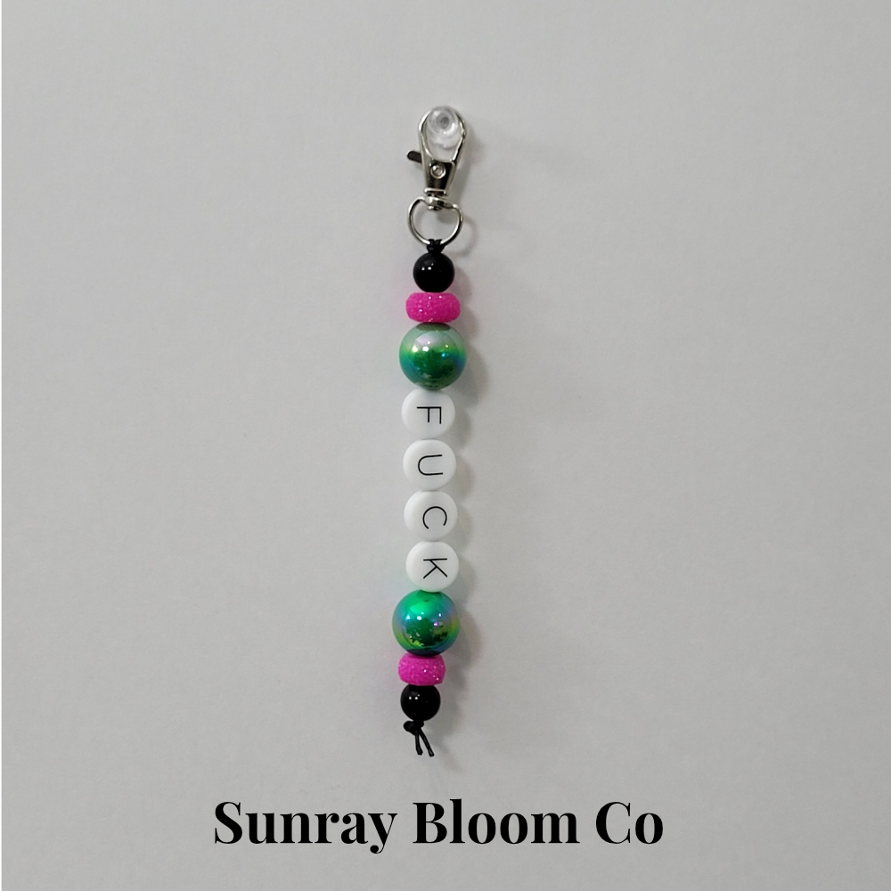 Green and Hot Pink Beaded Clip