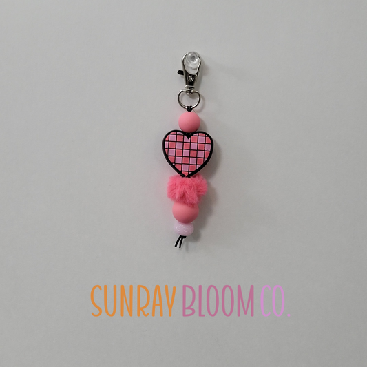 Pink Checkered Heart Beaded Clip