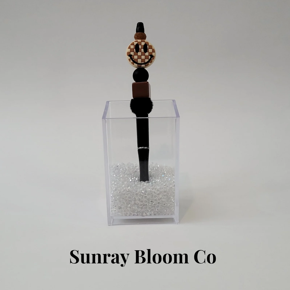 Brown Checkered Smiley Face Extended Pen