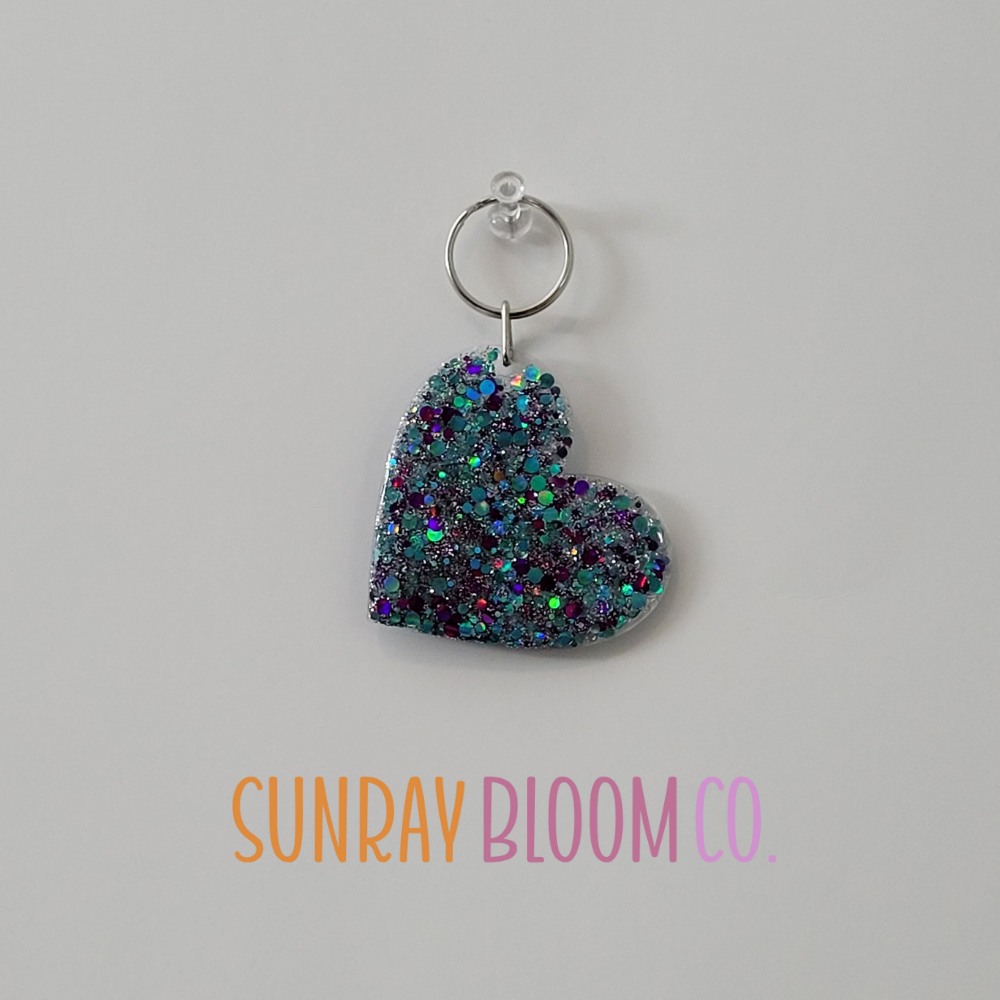 Midnight Blue Dreams Glitter Heart Keychain