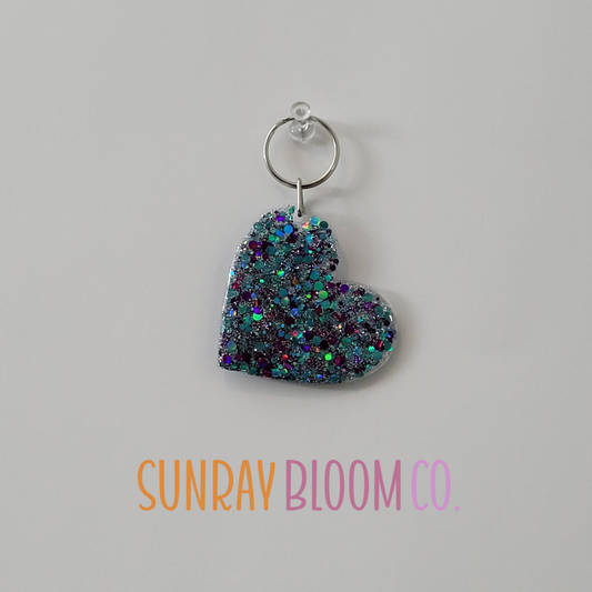 Midnight Blue Dreams Glitter Heart Keychain