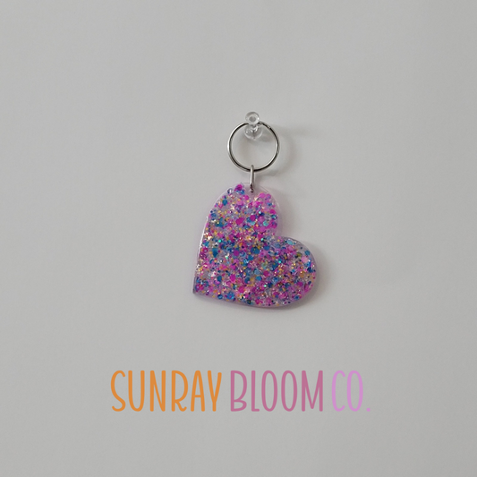 Pink Lilac Glitter Heart Keychain