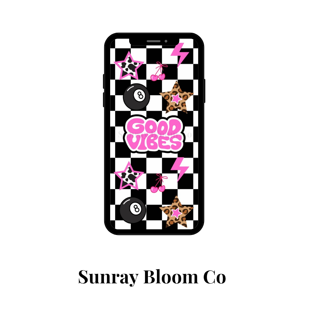Checkered Good Vibes Phone Wallpaper Digital Download