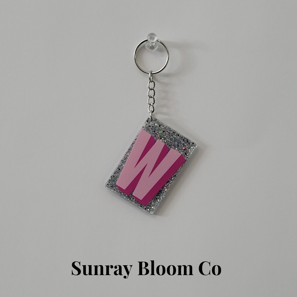 W Personalized Glitter Keychain