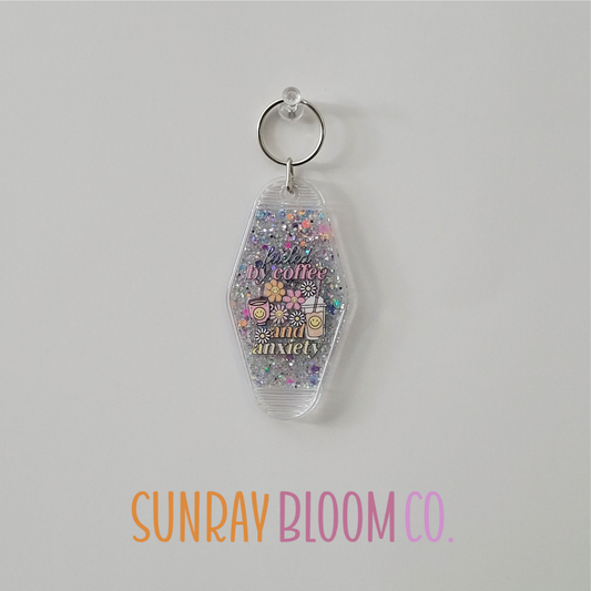 Fueled by Coffee and Anxiety Glitter Hotel Keychain
