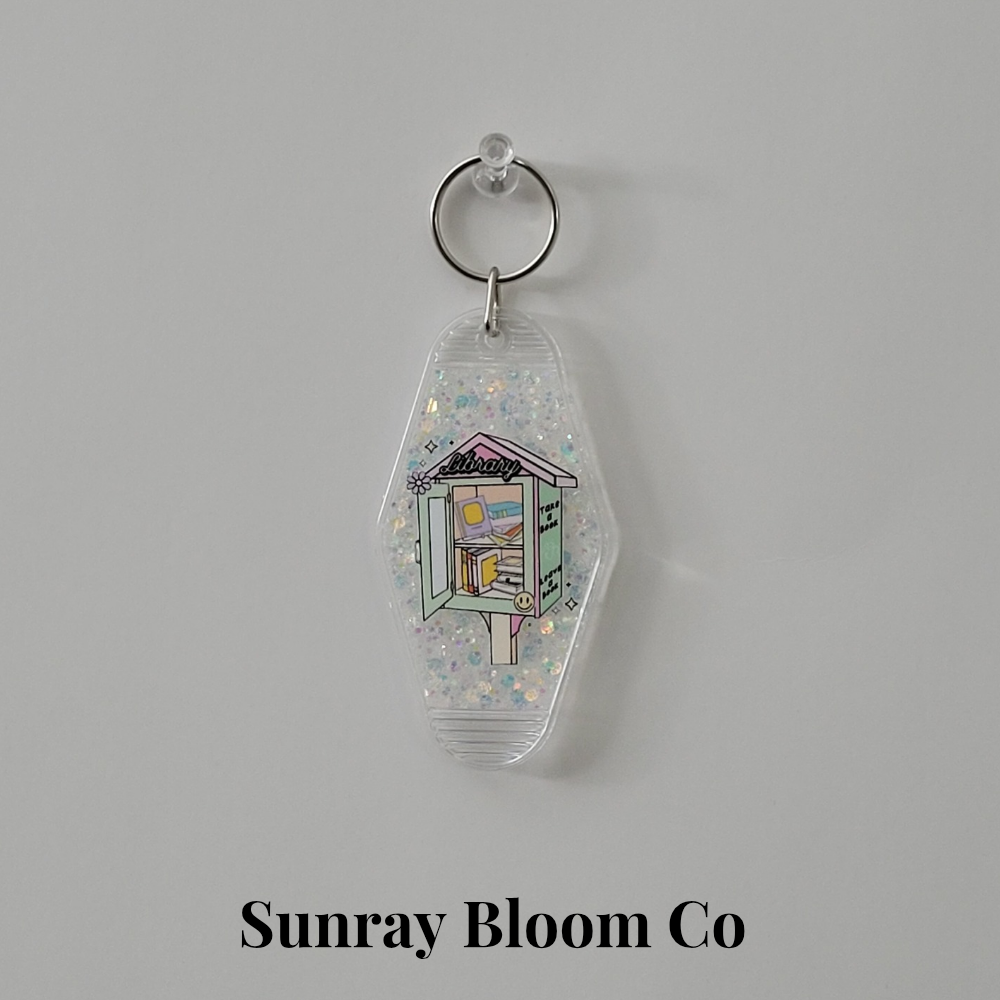 Library Glitter Hotel Keychain