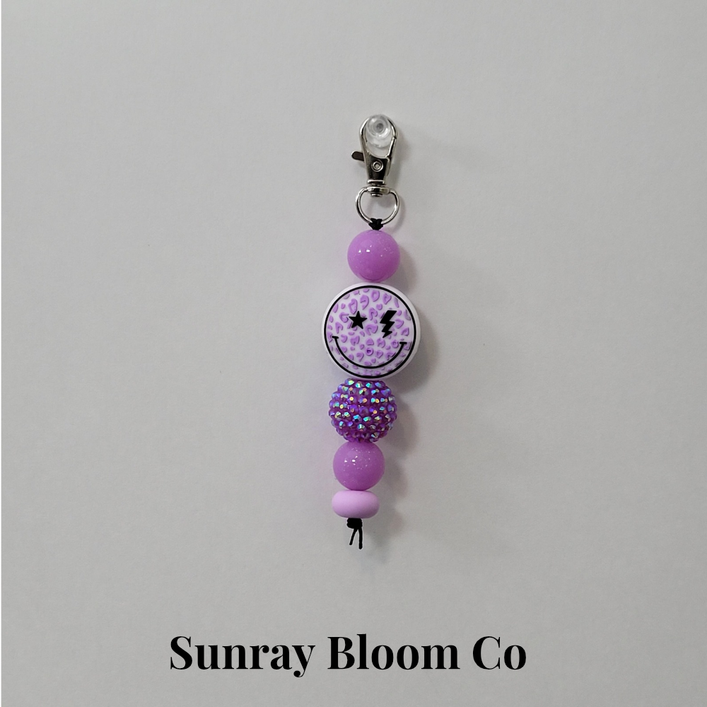 Purple Leopard Smiley Face Beaded Clip