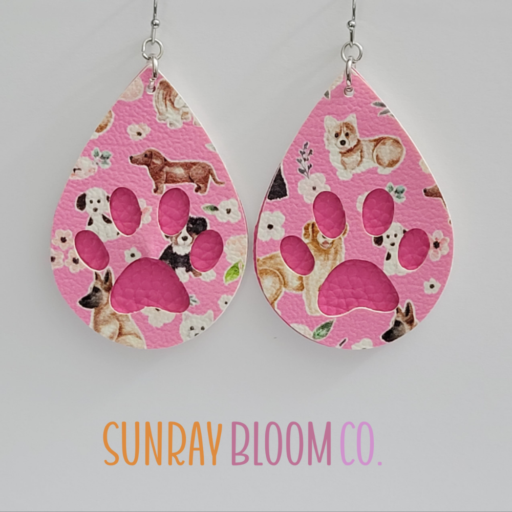 Pink Dog Paw Earrings