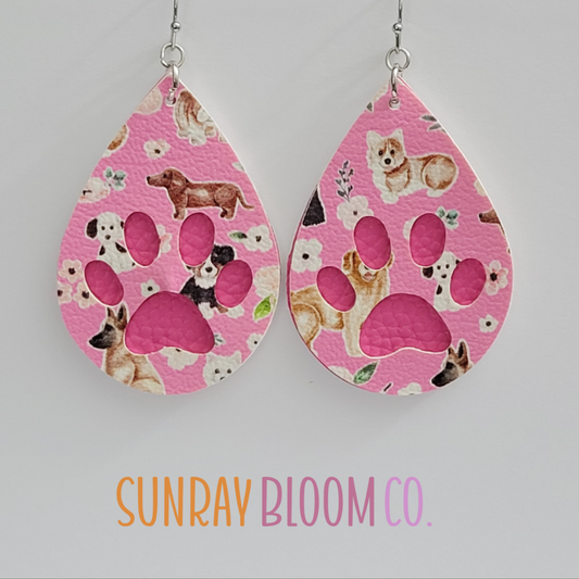 Pink Dog Paw Earrings
