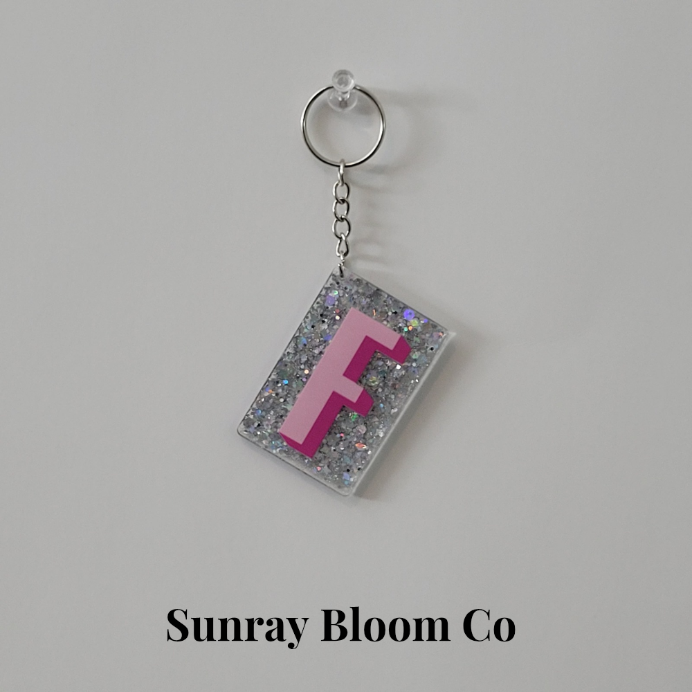 F Personalized Glitter Keychain