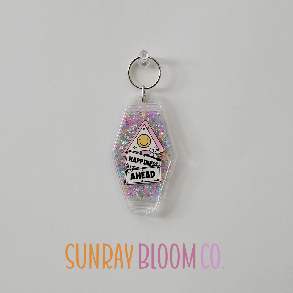 Happiness Ahead Glitter Hotel Keychain