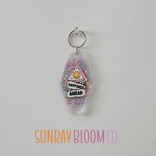 Happiness Ahead Glitter Hotel Keychain