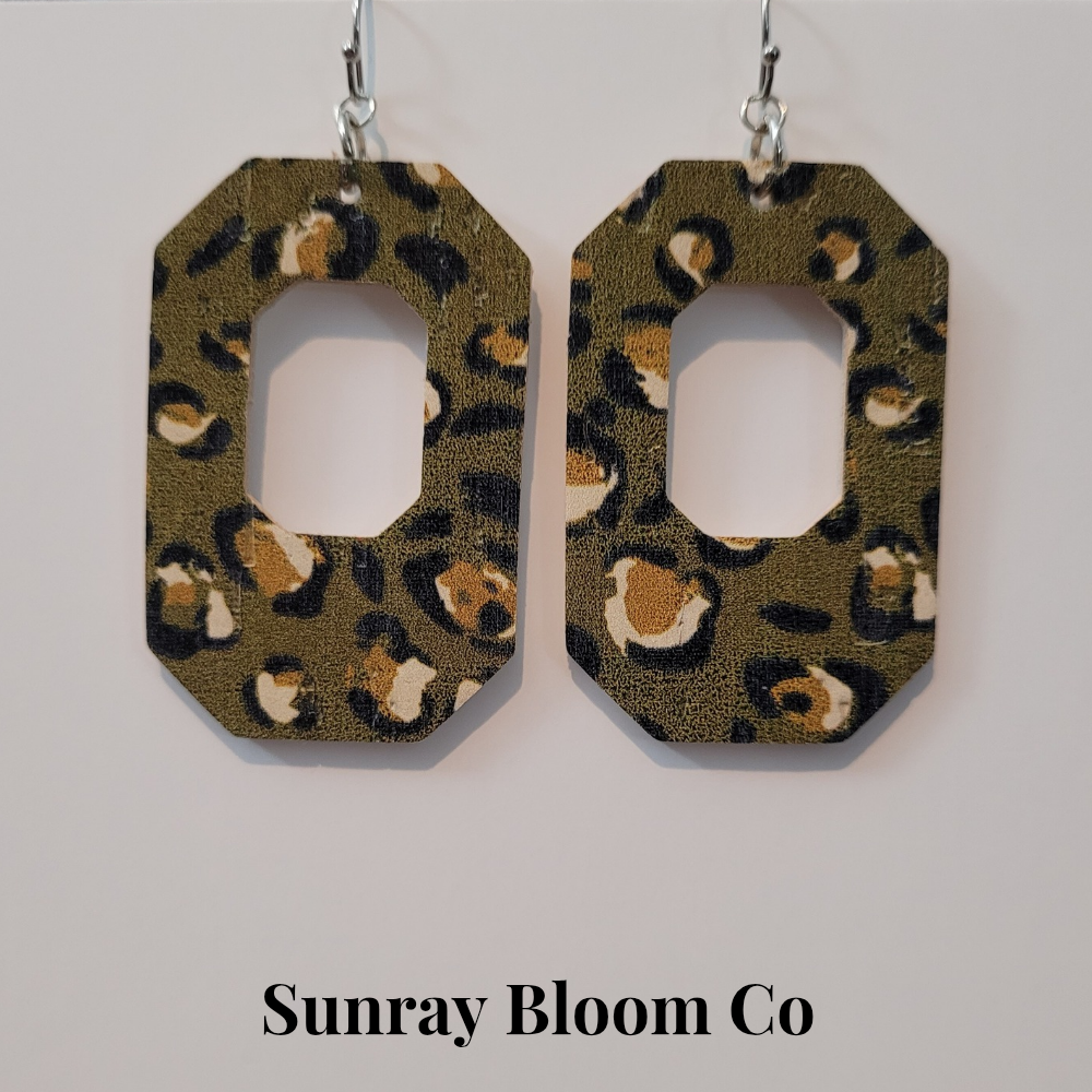 Olive Green Animal Print Earrings