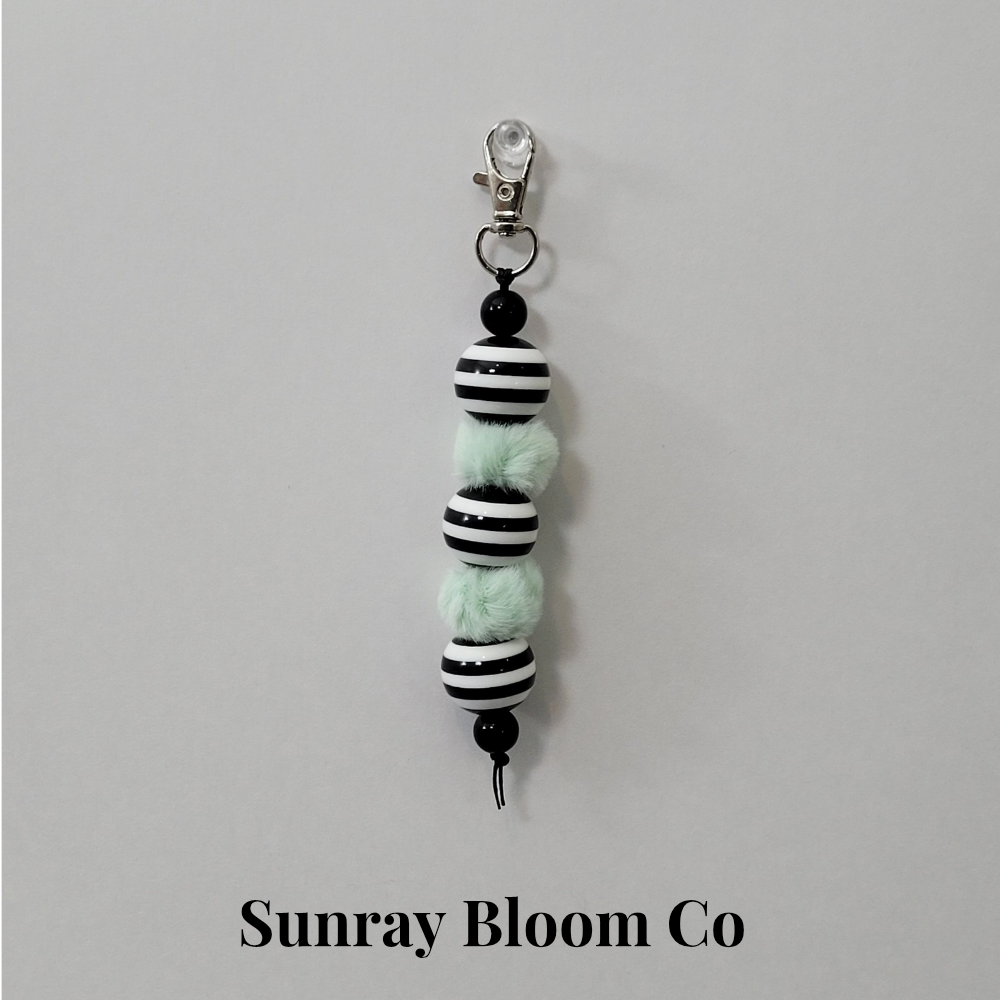 Black and White with Light Mint Beaded Clip