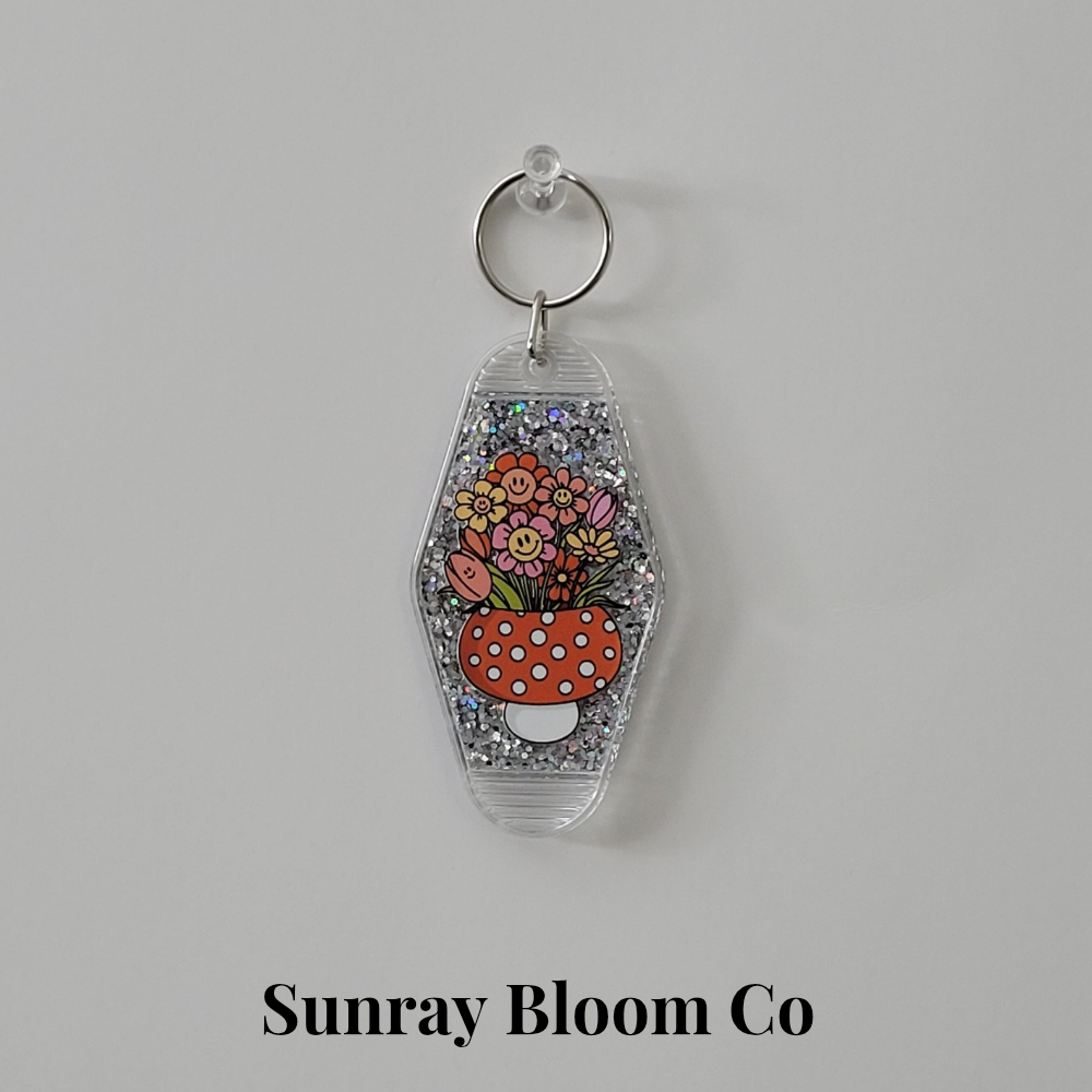 Grow Through Shit Mushroom Glitter Hotel Keychain