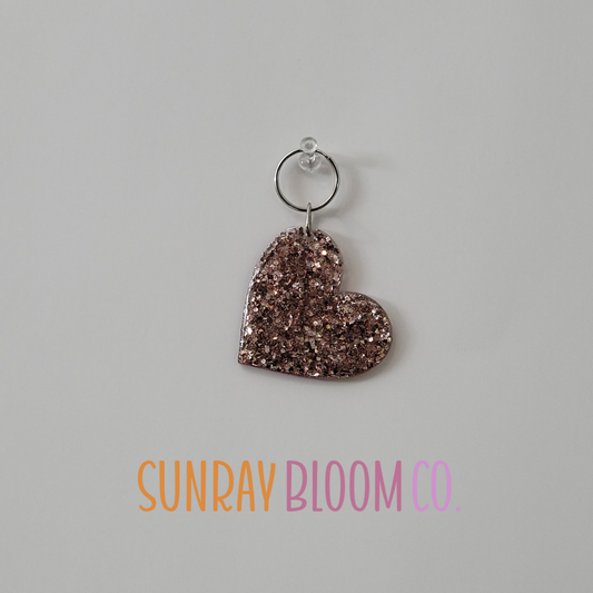 Surrounded by Golden Roses Glitter Heart Keychain