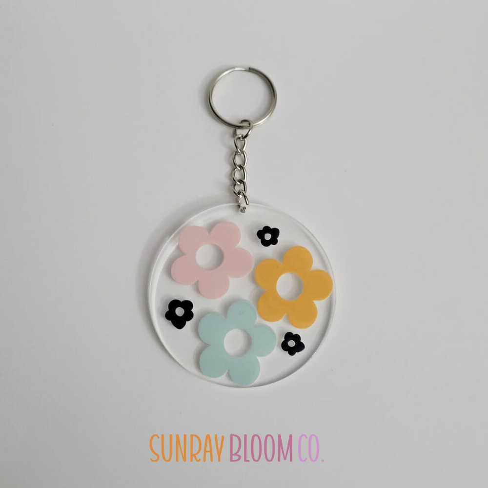 Retro Flower Vibes Acrylic Keychain