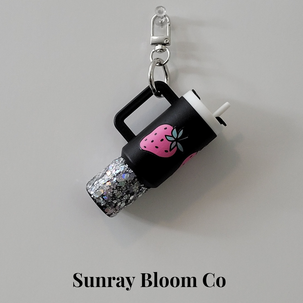 Strawberry Passion Glitter Mini Cup Keychain
