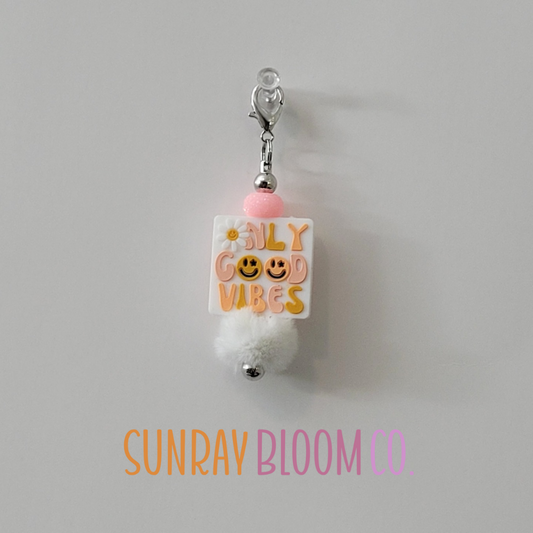 Fuzzy Good Vibes Beaded Bar Clip