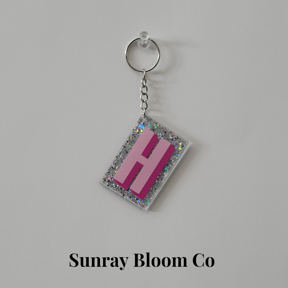 H Personalized Glitter Keychain