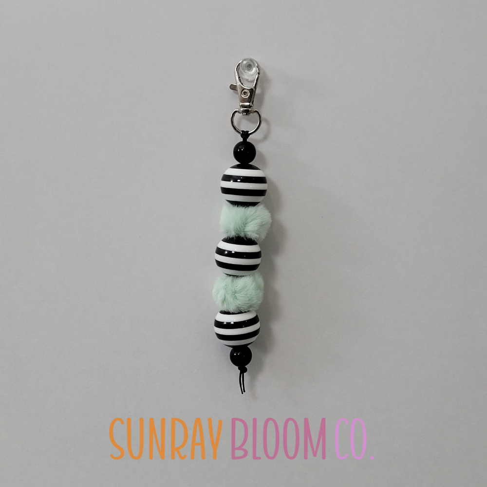 Black and White with Light Mint Beaded Clip