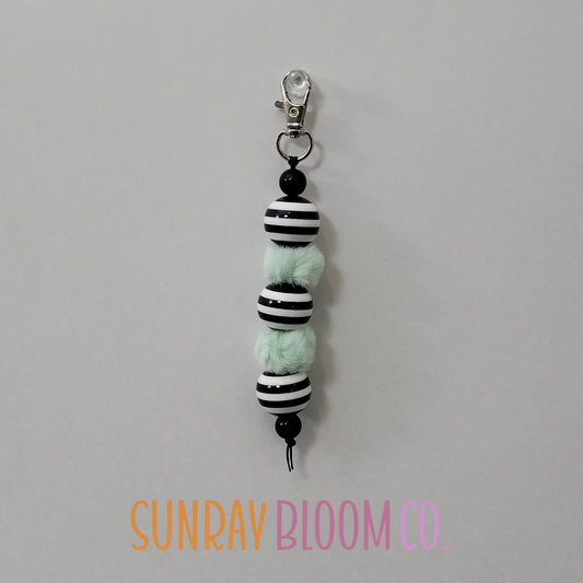 Black and White with Light Mint Beaded Clip