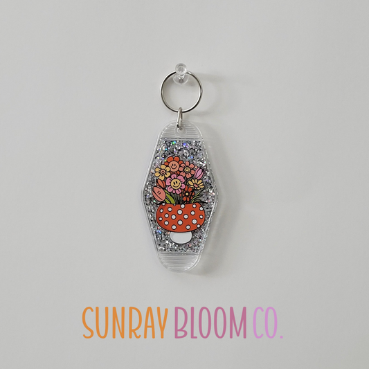 Grow Through Shit Mushroom Glitter Hotel Keychain