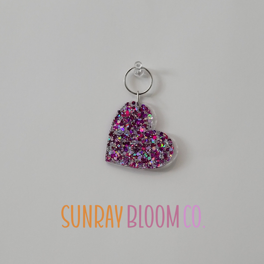 Raspberry Sparkle Glitter Heart Keychain