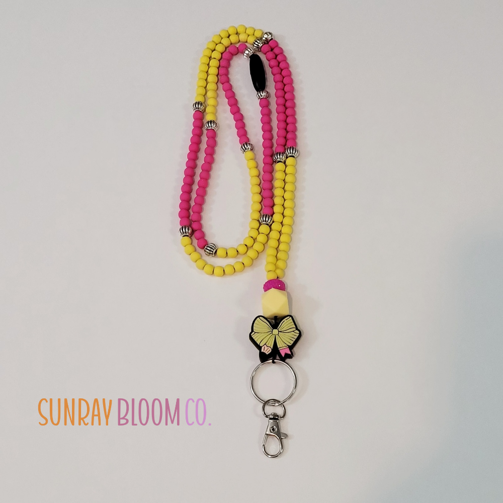 Pink and Yellow Teacher Lanyard