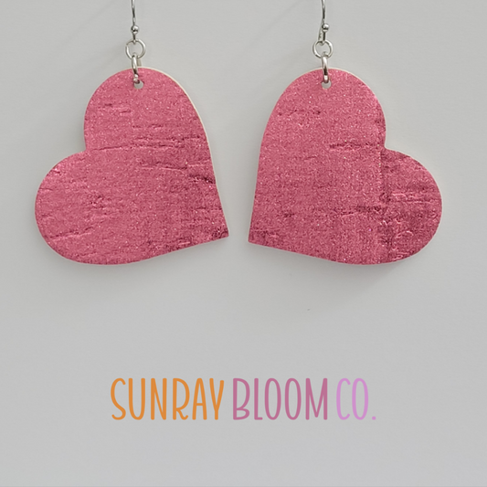 Pink Heart Cork Earrings