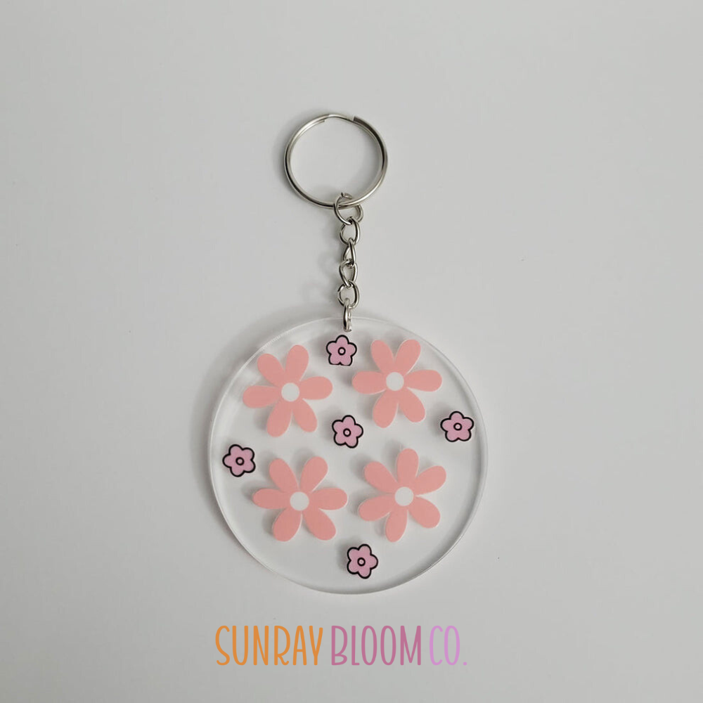 Pink Florals Acrylic Keychain