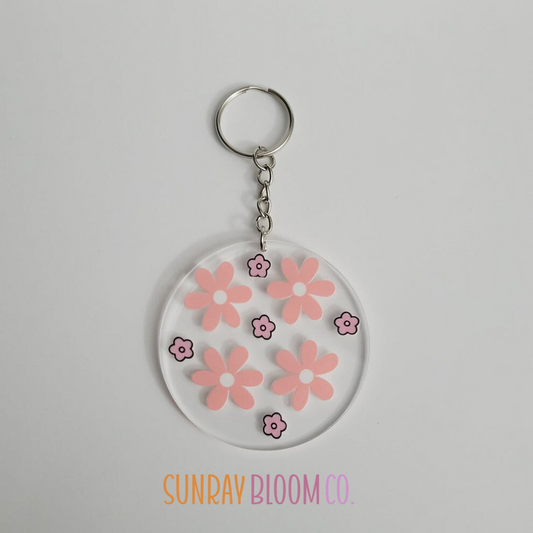 Pink Florals Acrylic Keychain