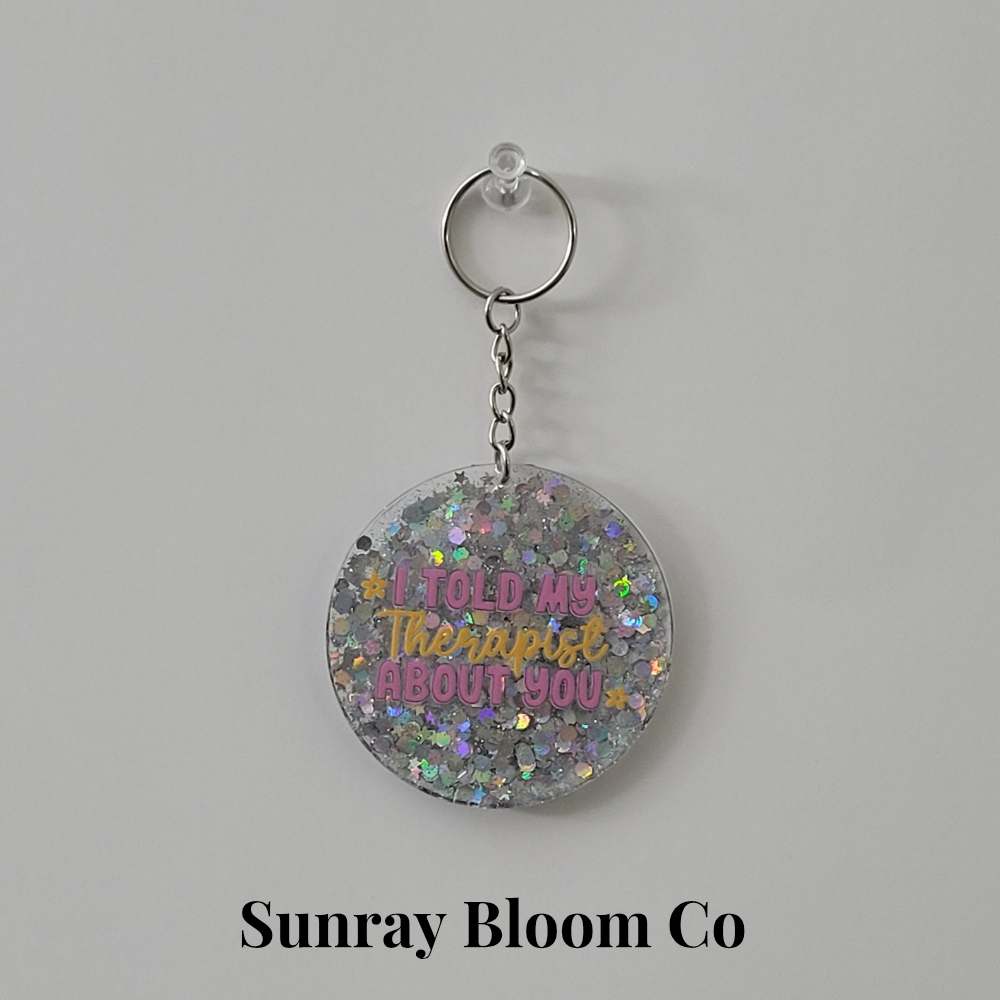 Bad Vibes Don't Go with My Outfit Round Acrylic Glitter Keychain