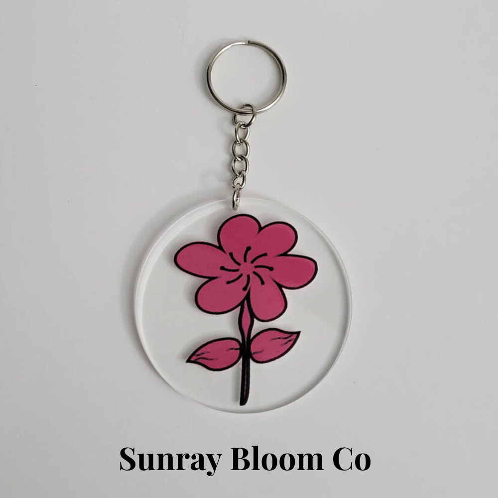 Passion Pink Flower Acrylic Keychain