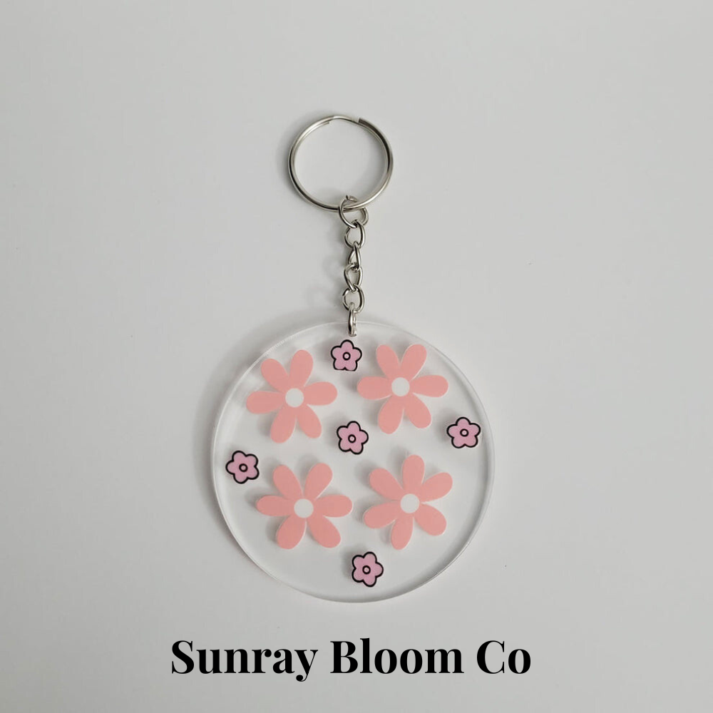 Pink Florals Acrylic Keychain