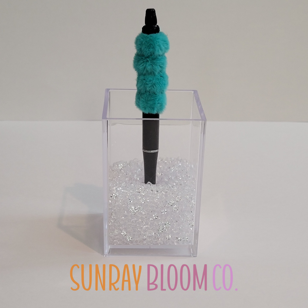 Black Rhinestone Turquoise Fuzzy Pen