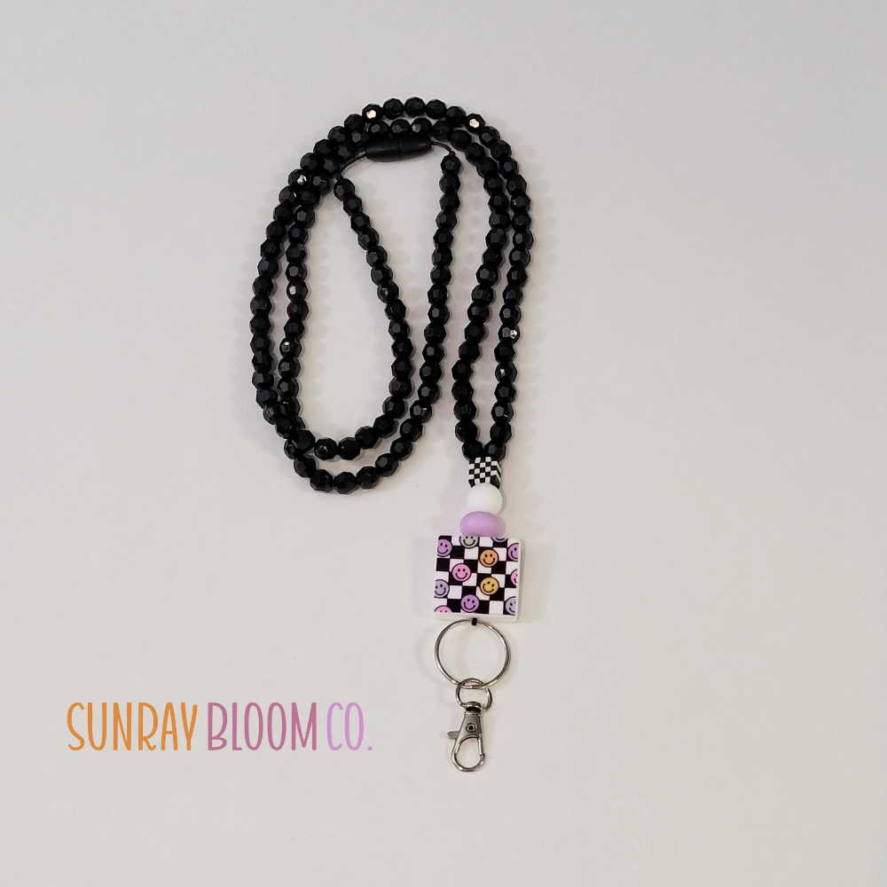 Smiley Checkered Lanyard